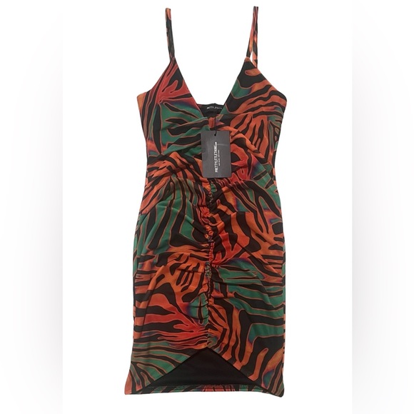 PRETTITTLETHING ORANGE, GREEN & BLACK MINI DRESS! - Picture 2 of 4